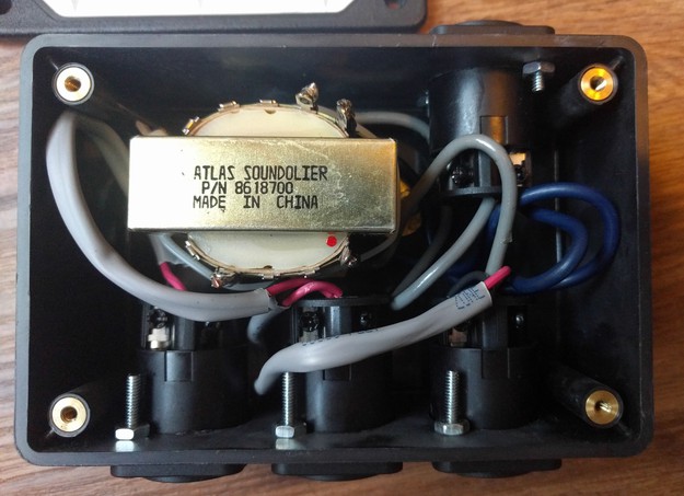 Inside the 70V transformer/splitter box