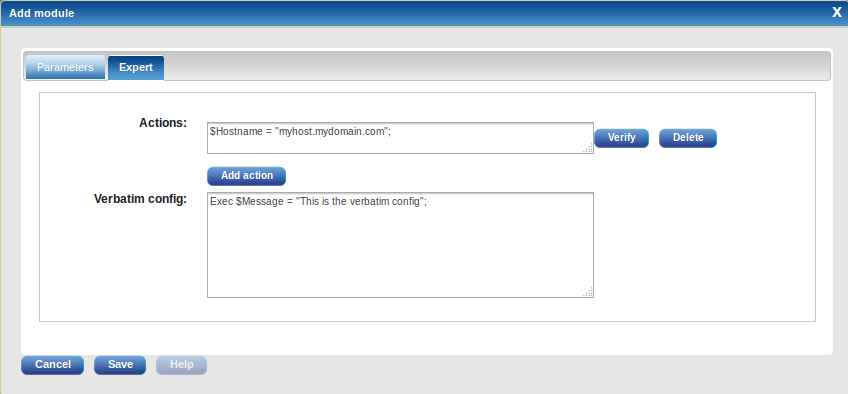 Verbatim config on the global config form