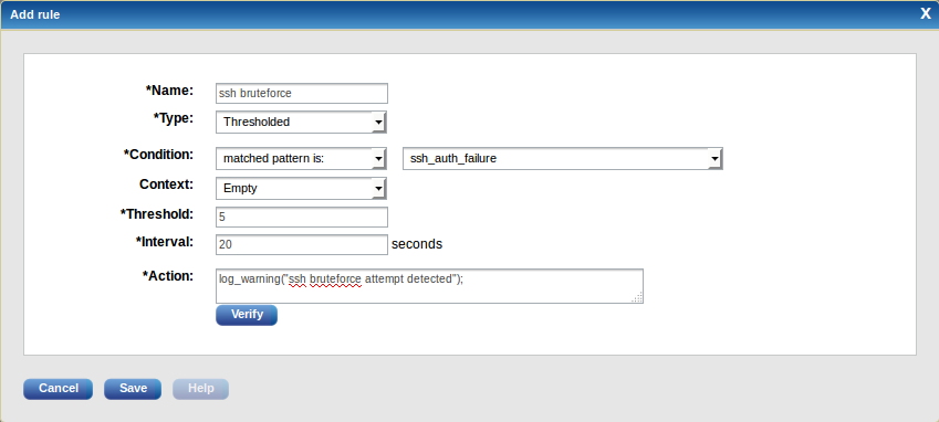 Correlation rule parameters