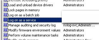 Security policy: Log on as a service