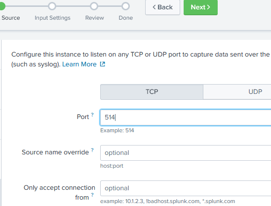 Adding a new TCP input