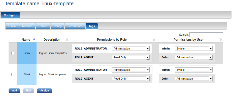 Tags configuration