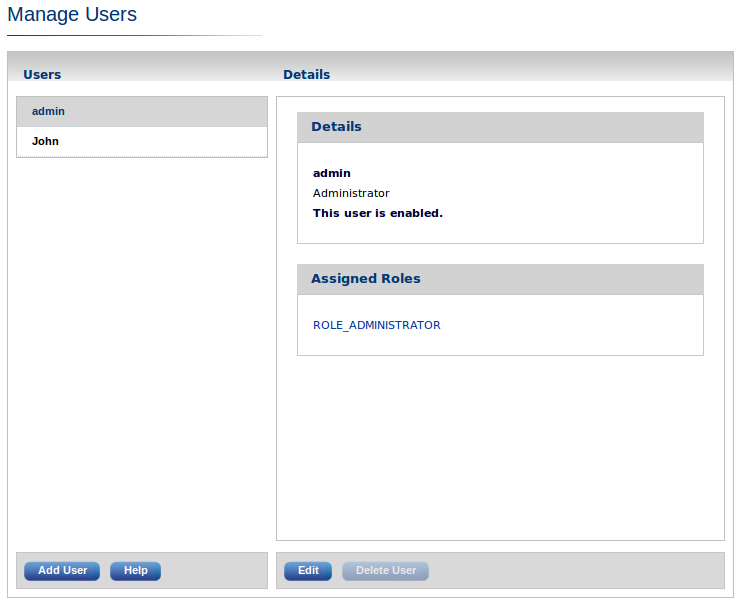 The user management panel