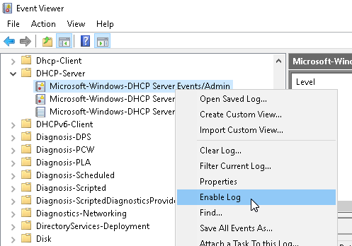 Enabling DHCP Client Logs